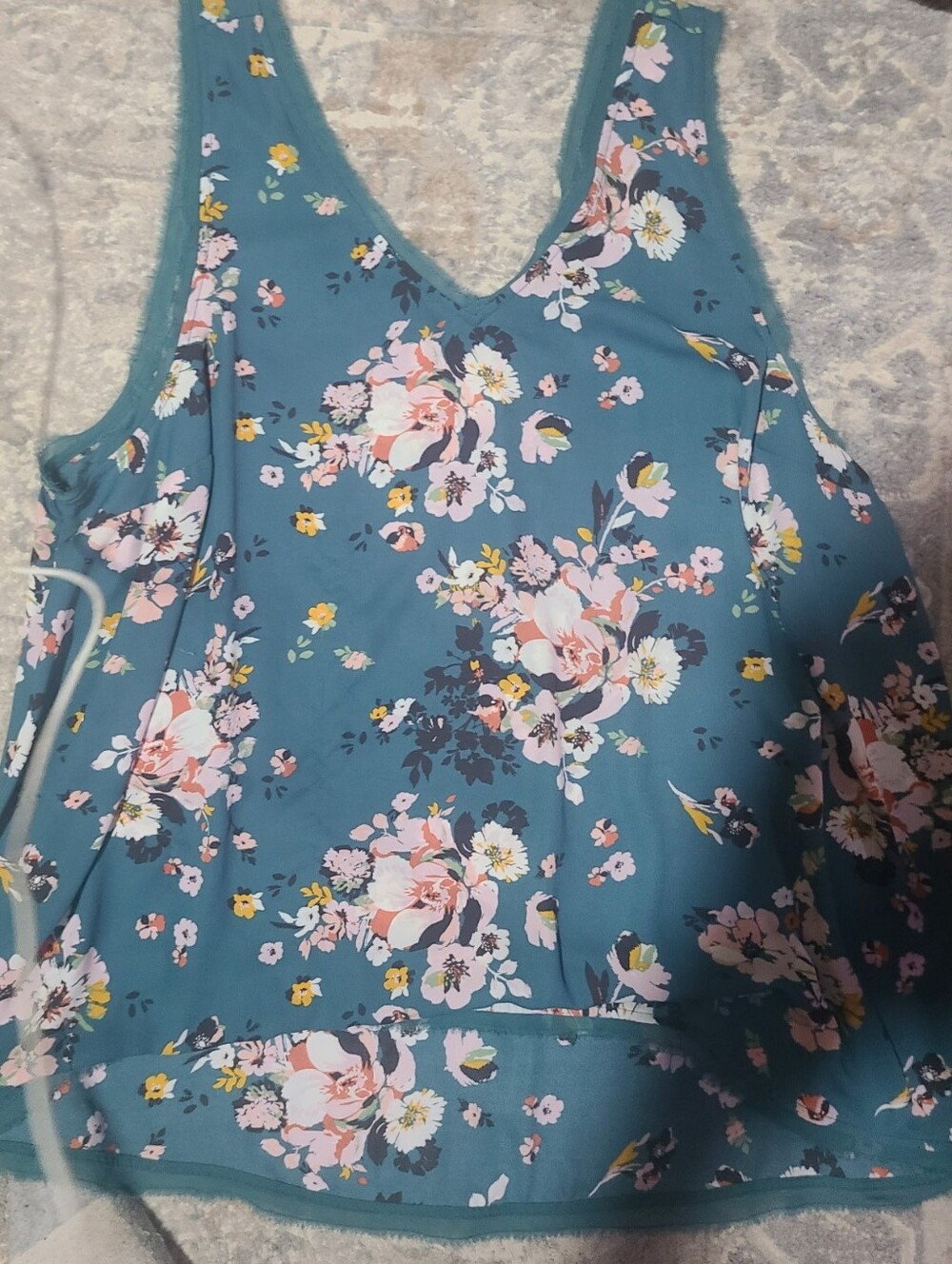 Teal Floral V-Neck Tank Top